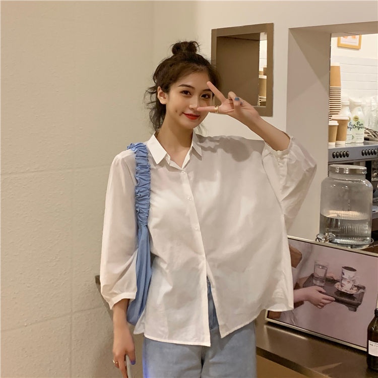 Áo sơ mi nữ tay dài màu trơn phong cách retro sành điệu