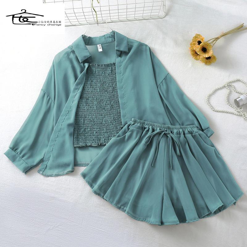 Bộ Áo Voan Kèm Quần Ống Rộng Thời Trang Mùa Hè Dành Cho Nữ~2022