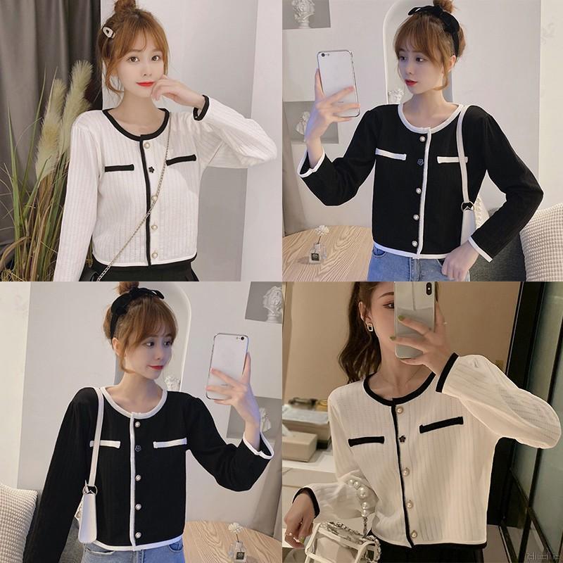 Áo cardigan cổ tròn dáng ngắn thời trang mùa thu xinh xắn cho nữ