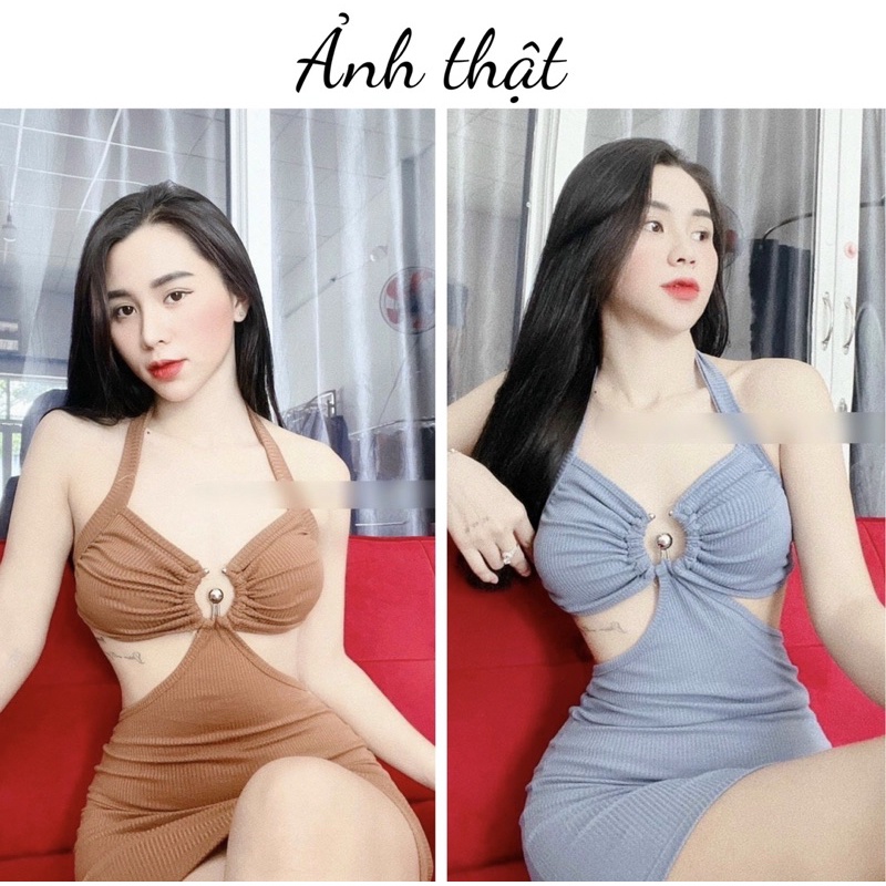 [FREESHIP] [Sẵn mút ngực] Đầm mini nữ ôm body phối vòng kim loại khoét eo nhiều màu