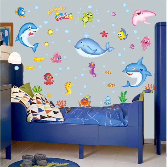 Decal trang trí tường Cá Heo Xanh