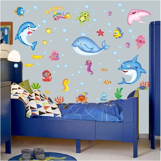 Decal trang trí tường Cá Heo Xanh