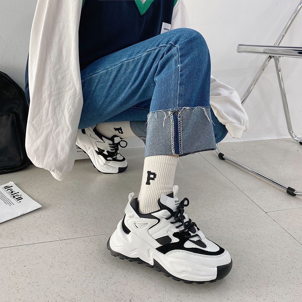 Giày Thể Thao Da Đế Dày Màu Đen Thời Trang Mùa Xuân Cho Nữ