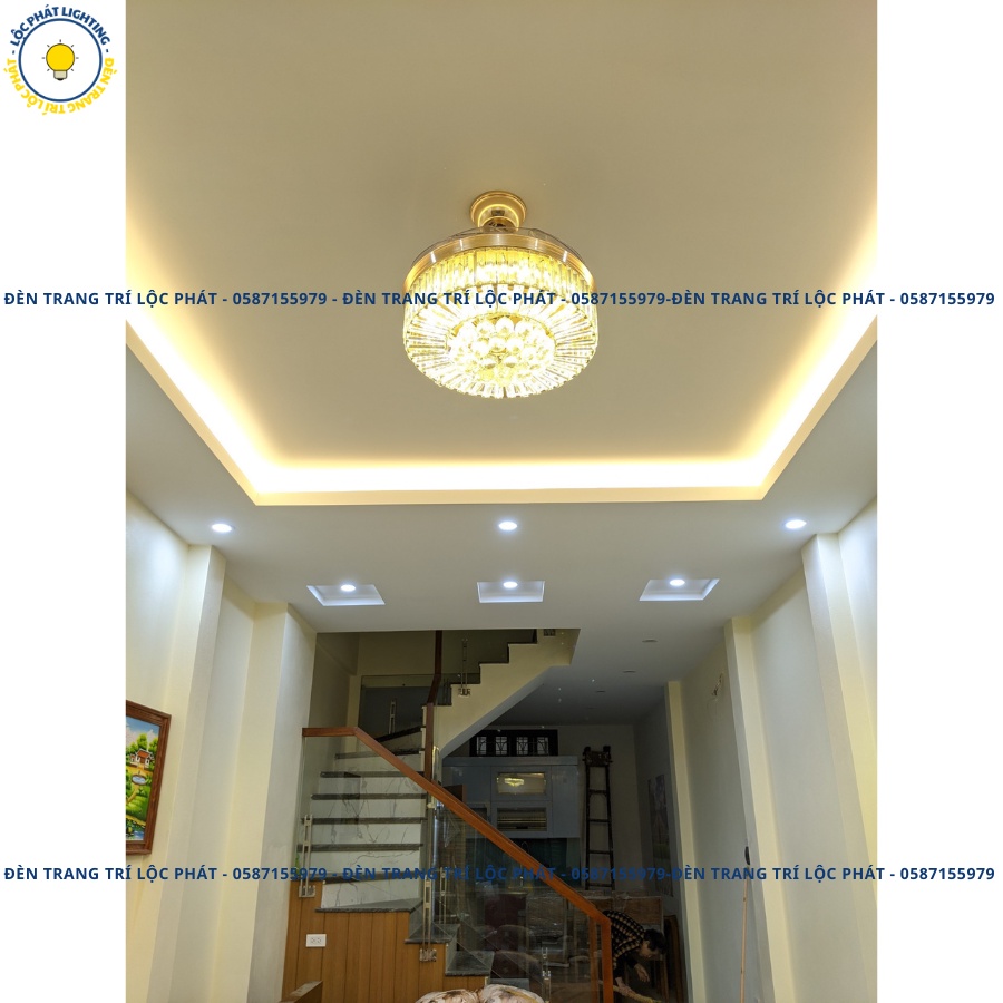 Quạt trần, quạt trần đèn pha lê F06 trang trí phòng khách