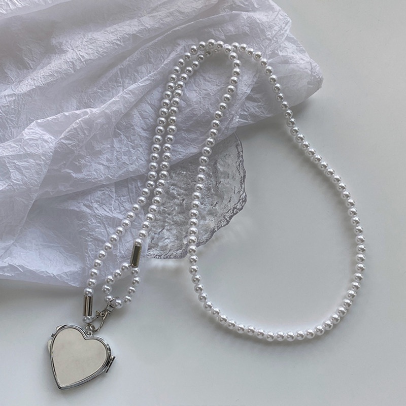 Chuỗi dây ngọc trai giả mặt hình trái tim đeo chéo phong cách hàn quốc 19A1248