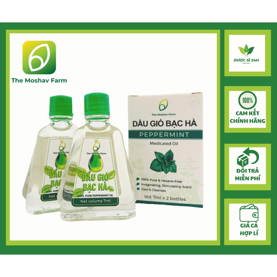 Dầu Gió Bạc Hà -The Moshav Farm - Chiết Xuất Hoàn Toàn Từ Thiên Nhiên, Hộp Hai Chai 7 ml