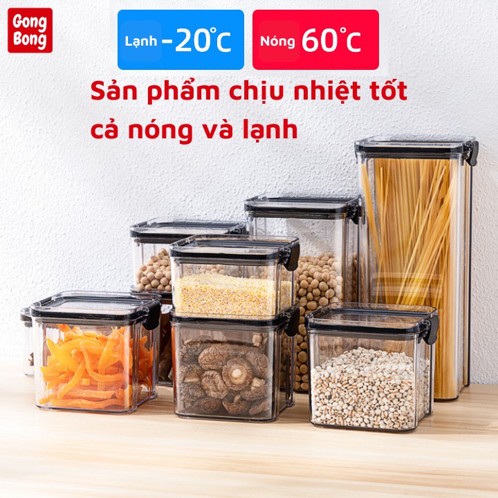 Hộp nhựa trong suốt đựng thực phẩm ngũ cốc đồ khô trái cây sấy bảo quản đồ ăn vặt nắp kín xếp trồng ngăn nắp nhà bếp