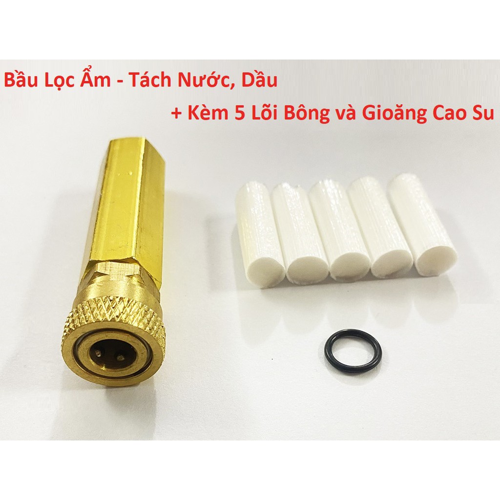 Đầu Lọc Ẩm, Bầu Lọc Bơm cao áp tách nước, tách dầu (Nhỏ) + Tặng Kèm 5 Bông Lọc Ẩm và 1 gioăng cáo su cho bơm Cao Áp