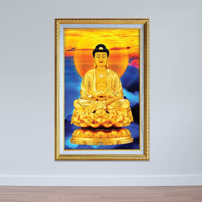[Bao gồm khung] Tranh Phật A Di Đà | Tranh thờ T3782 tặng kèm đinh 3 chân, vòng tay phong thủy