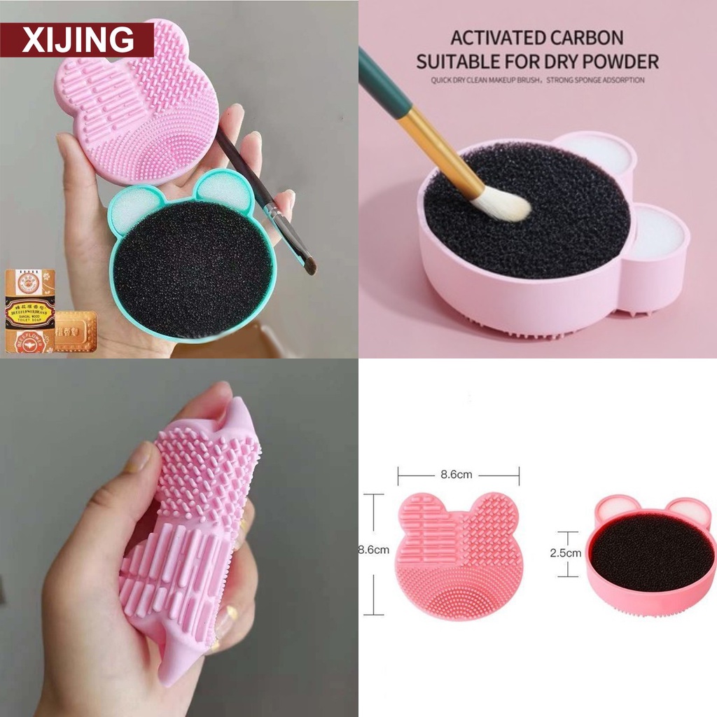 Miếng silicone gel rửa cọ trang điểm hình gấu dễ thương