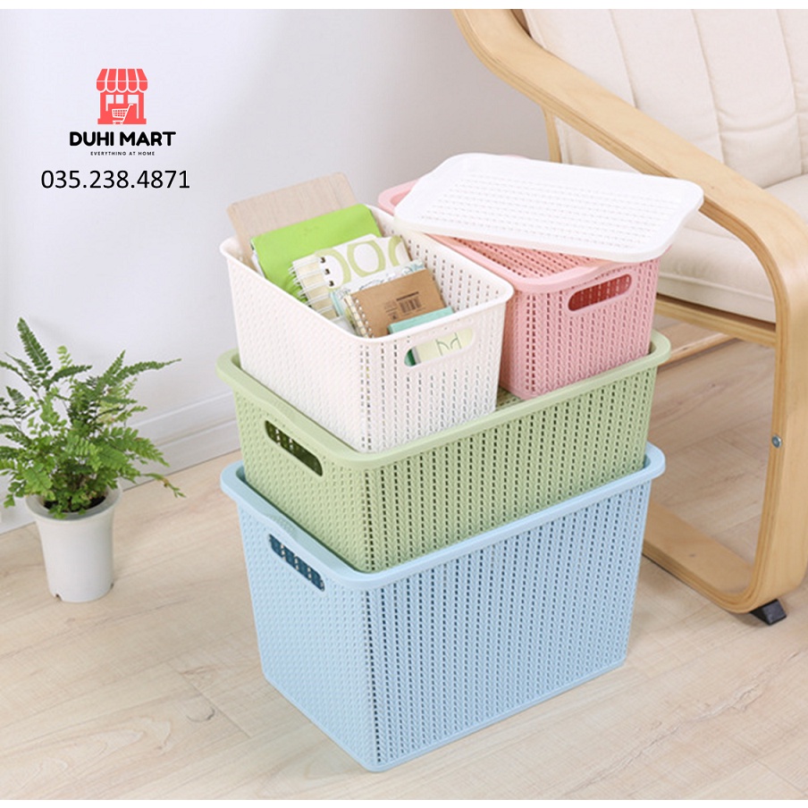 Giỏ Đựng Quần Áo, Giỏ Nhựa Đựng Đồ Có Nắp Hàn Quốc Song Long Cỡ Bé 2572