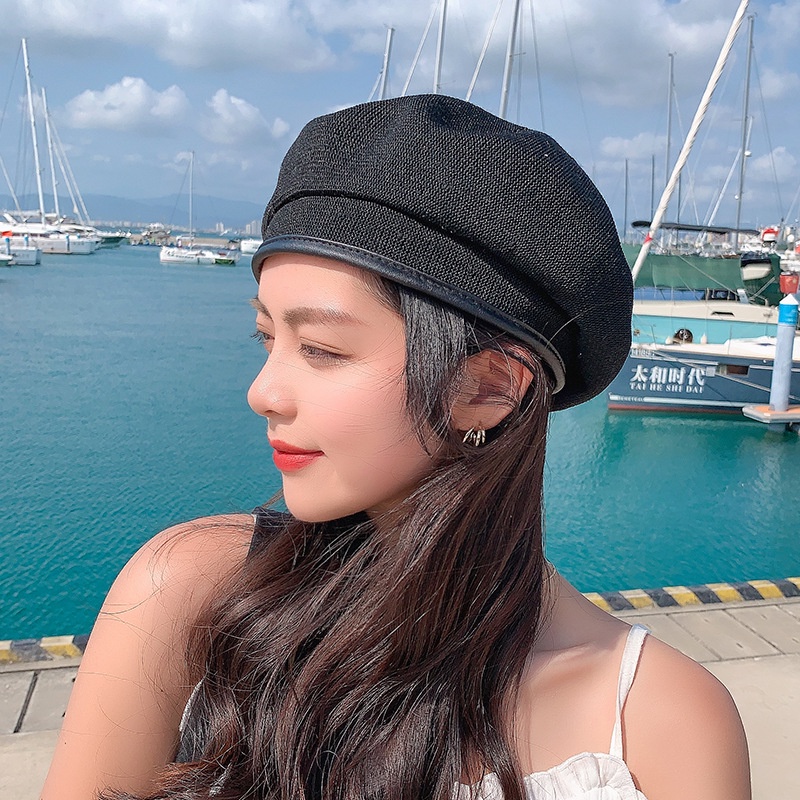 Mũ Beret Dệt Kim Màu Trơn Dễ Thương Cho Nữ