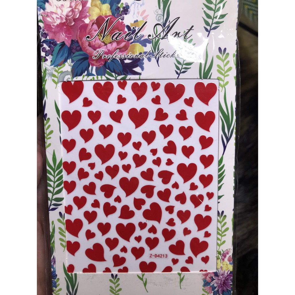 Hình dán móng tay mã số Trái tim đỏ cam thường