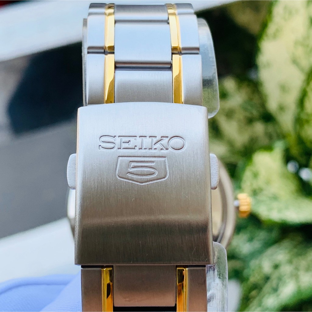 Đồng hồ Nam Seiko 5 SNKM92K1 Automatic,Size 41mm,Demi vàng,Mặt trắng,Lịch thứ ngày-Máy cơ tự động-Dây kim loại cao cấp