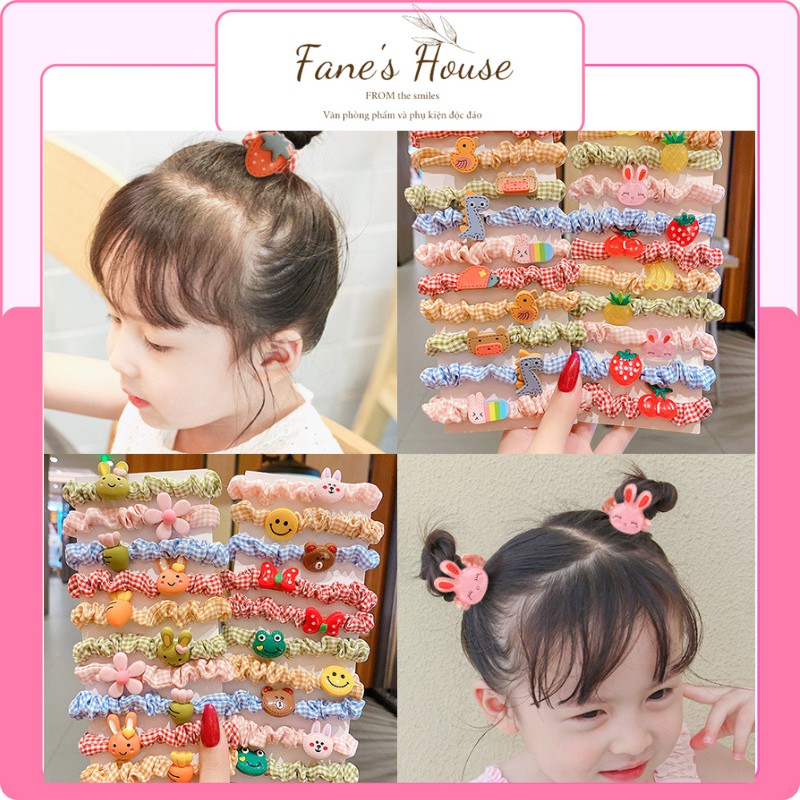 Set 10 dây buộc tóc scrunchies dễ thương cho bé, thun cột tóc vải cute hàn quốc bé gái FANE2086