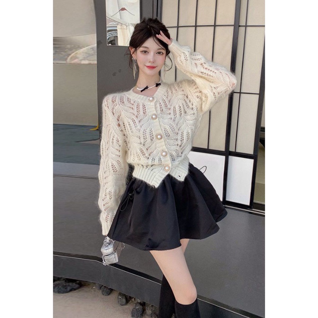 Áo Sweater Dệt Kim Tay Dài Cổ Tròn Mềm Mại Đính Nút Ngọc Trai Phong Cách Nhật Bản Thời Trang Mùa Thu Cho  tao bao