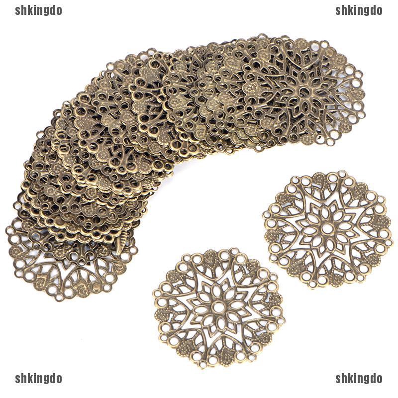 Set 50 phụ kiện hình bông hoa chạm rỗng màu đồng dùng làm đồ trang sức DIY