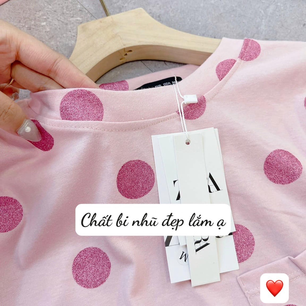 Đồ bộ nữ cotton bi nhũ hồng áo thun rộng phối quần short hot trend 2022