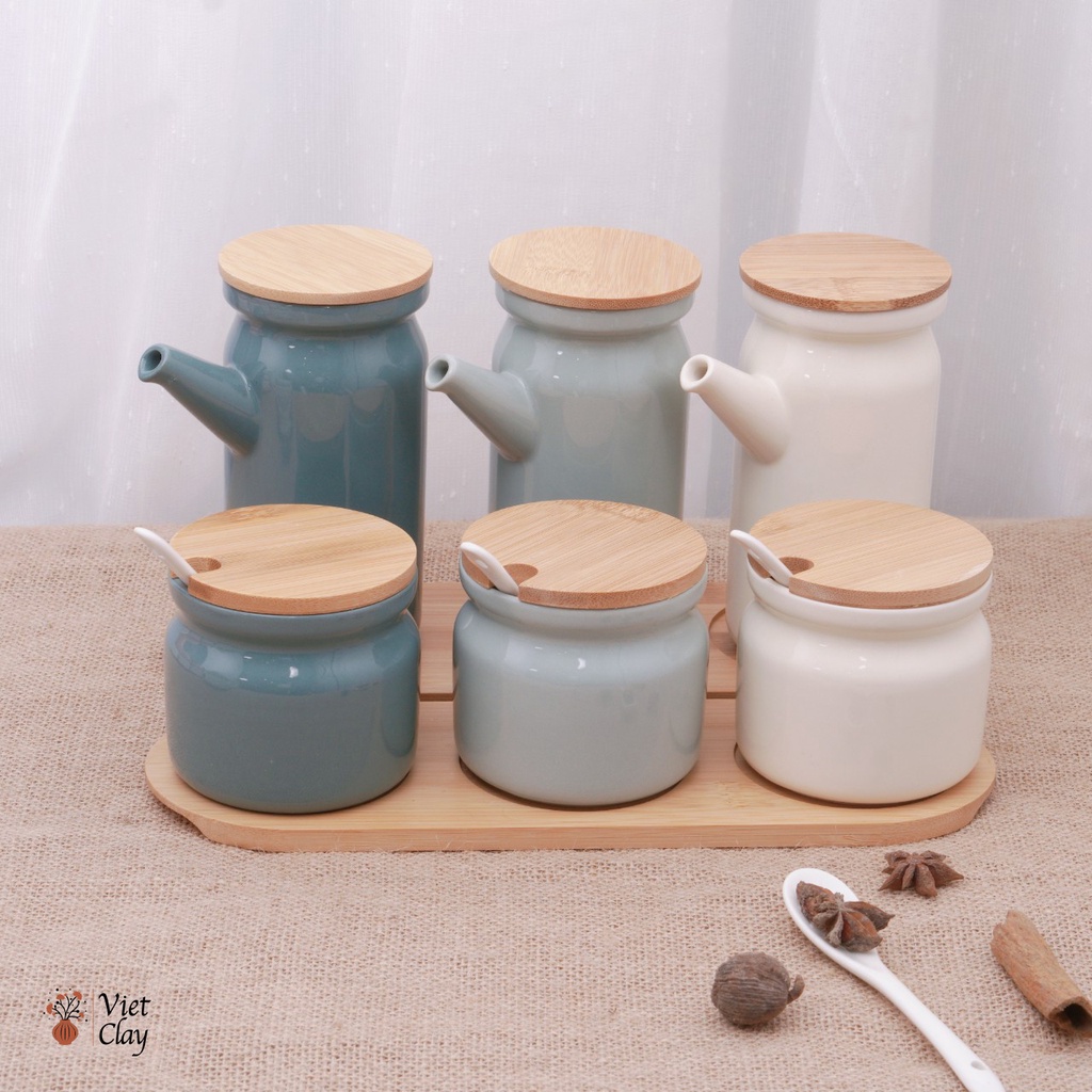 Set Lọ Đựng Gia Vị Có Thìa | Bộ Hũ Đựng Gia Vị Bằng Sứ Kèm Muỗng | Chai Đựng Dầu Ăn Có Vòi
