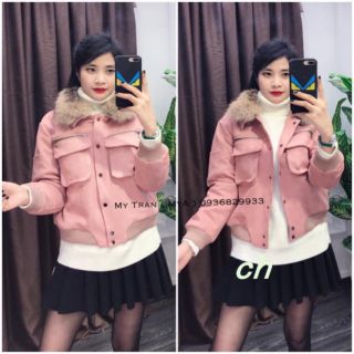 Áo khoác da lộn cổ lông