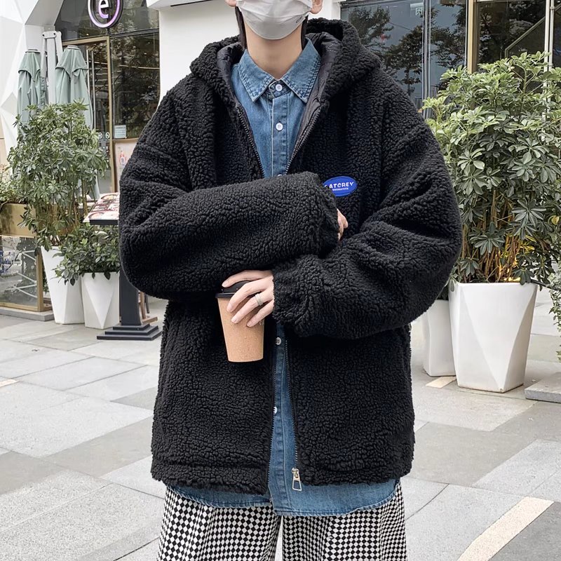 Áo khoác nam đệm lông cừu lót cotton dày dáng rộng phong cách Hàn Quốc sành điệu