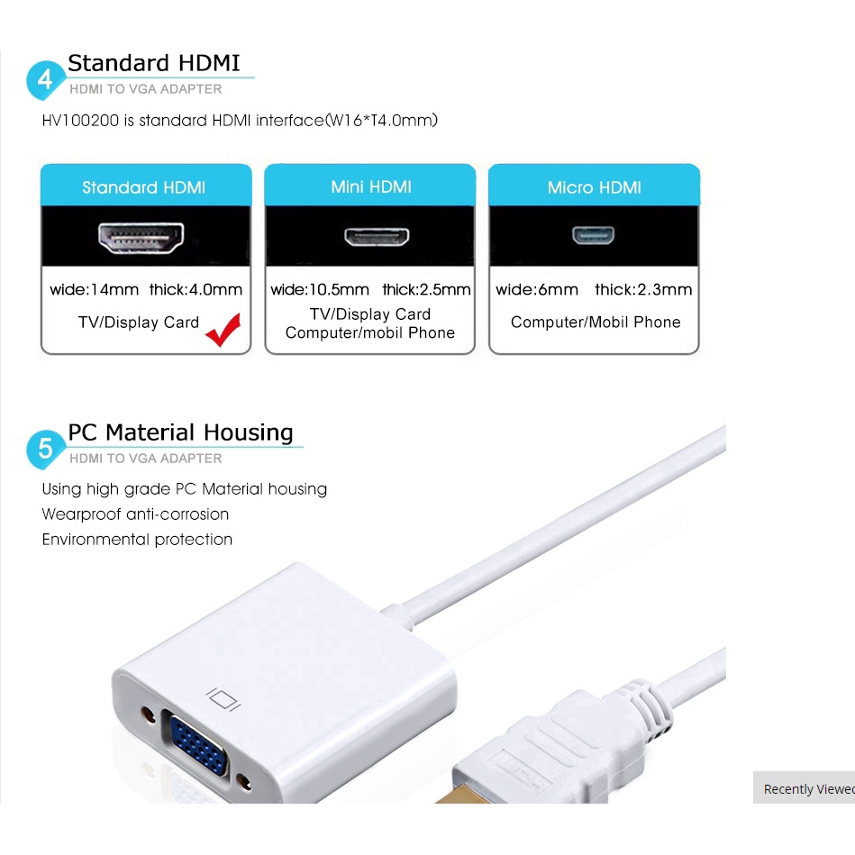 Dây Cáp KEBIDUMEI Chuyển Đổi Đầu 1080p Sang VGA HDMI