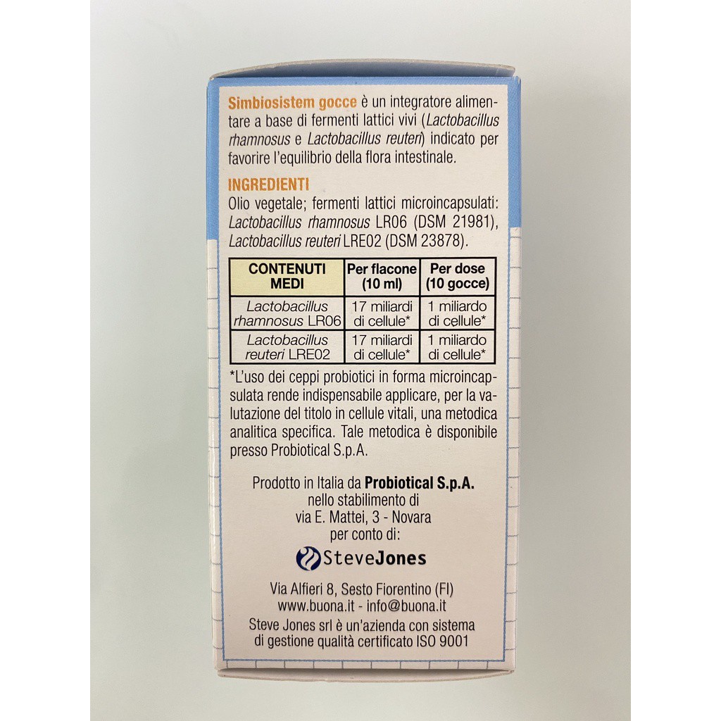 Buona Simbiosistem GOCCE men vi sinh nhỏ giọt của Ý - 1 lọ 10ml