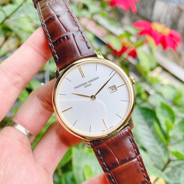 Đồng hồ nam Frederique Constant Slimline FC-220V5S5, máy Quartz, kính Sapphire, mạ vàng PVD, dây da, case 38mm