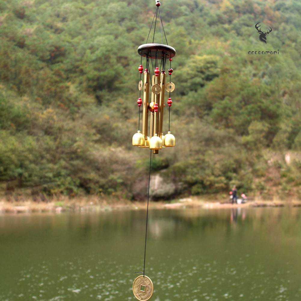 Chuông Gió Ống Gỗ Màu Đồng Trang Trí Ban Công