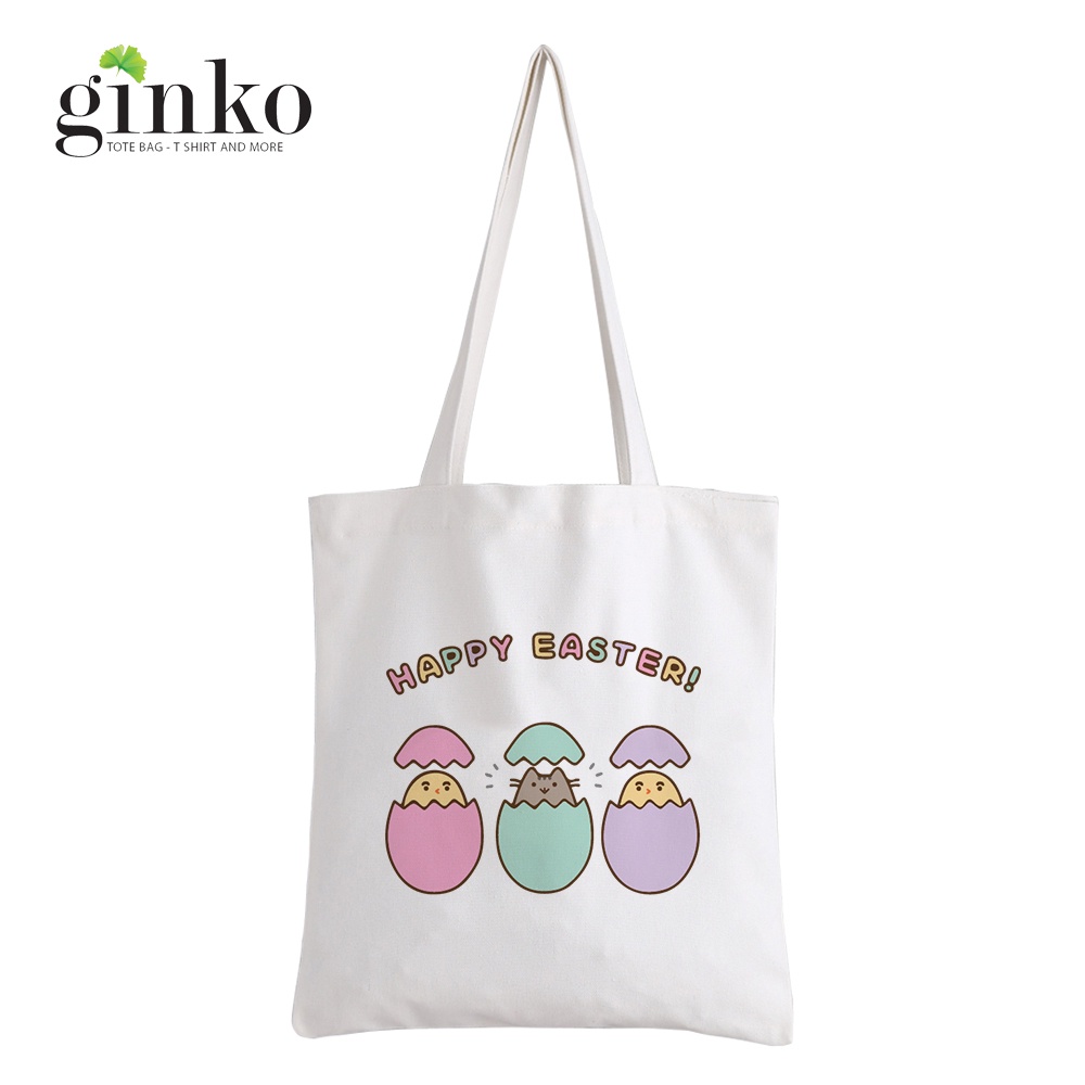 Túi Vải Tote GINKO Kiểu Basic dây kéo In Hình Cartoon G170