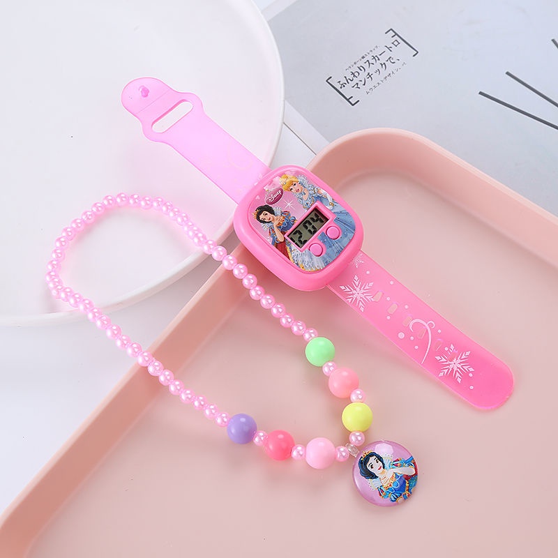 Set Đồng Hồ Đeo Tay Và Vòng cổ Mặt Công Chúa Elsa Xinh Xắn Cho Bé Gái