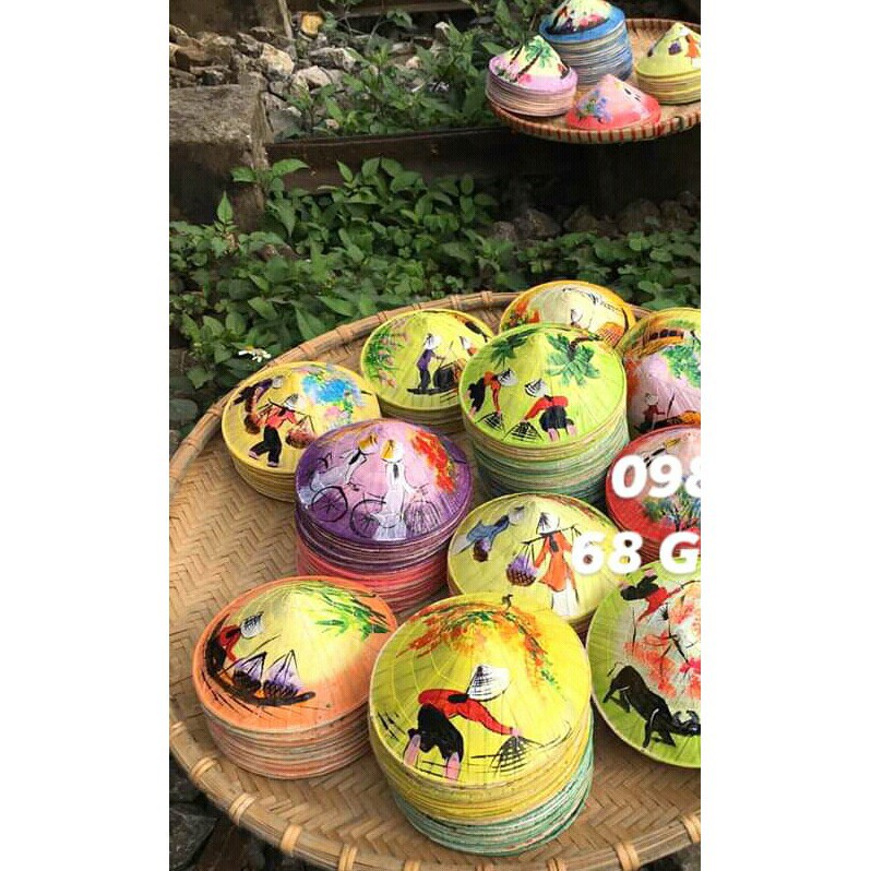 Tre tự nhiên- Nón lá vẽ trang trí size 10cm -Mây tre đan việt