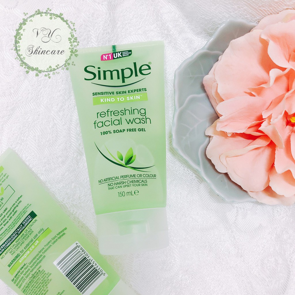 Sữa Rửa Mặt Simple - Sữa Rửa Mặt Simple Gel Kind To Skin Refreshing Facial Wash Gel 150ml 💖Simple '[CHÍNH HÃNG]💖