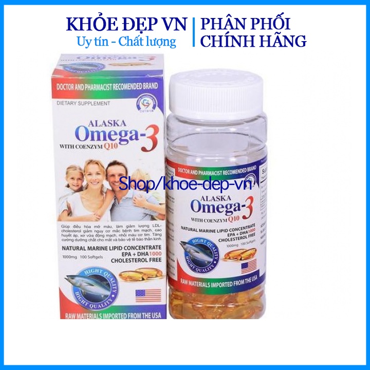  Viên dầu cá Alaska Omega 3 bổ não, sáng mắt, khỏe tim mạch - Hộp Trắng 100 viên