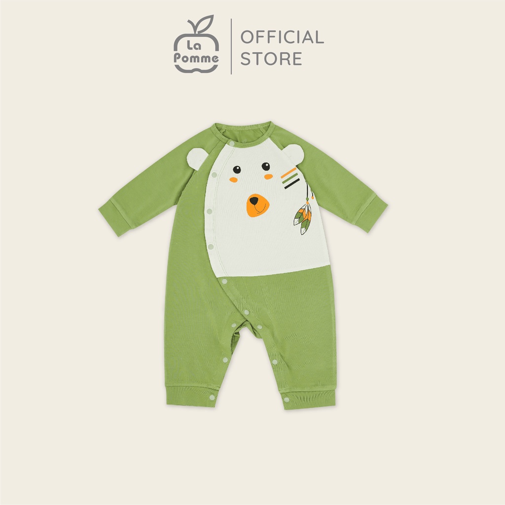 La Pomme sơ sinh Bộ đồ dài tay cúc lệch, cúc thẳng, body dài, bodychip Teddy Bear(CTV)