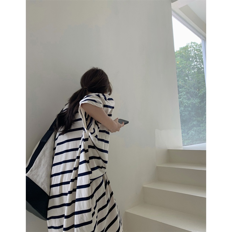 Đầm Thun Dáng Dài Rộng Họa Tiết Kẻ Sọc Thời Trang Cho Nữ | BigBuy360 - bigbuy360.vn