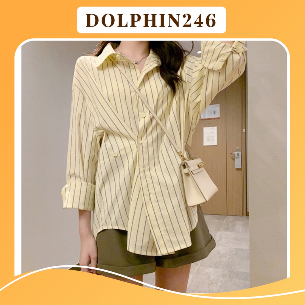 Áo sơ mi nữ dài tay áo kiểu cổ bẻ vintage công sở form rộng basic vạt lệch phong cách Hàn Quốc S3T5-6