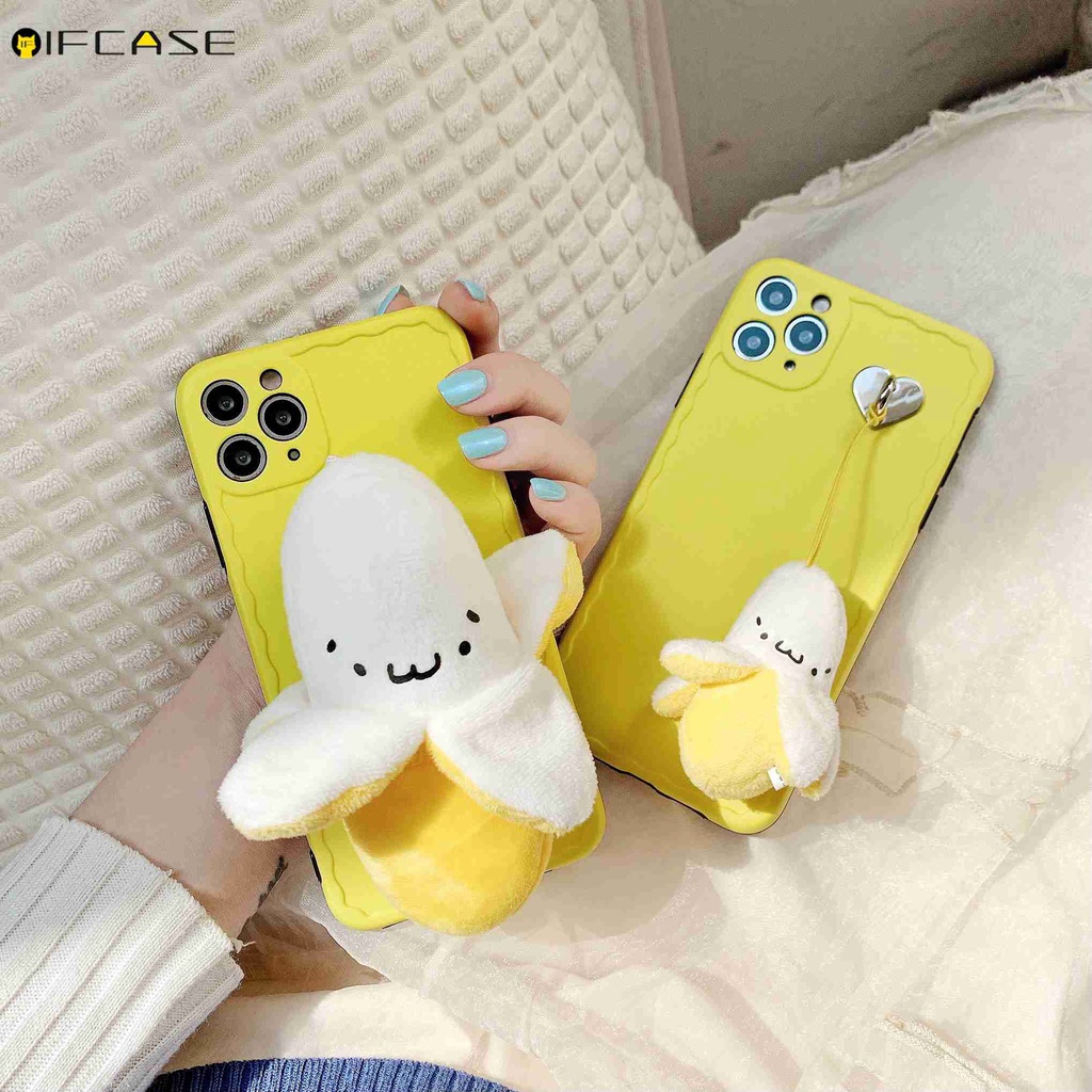 Ốp Điện Thoại Gắn Quả Chuối Nhồi Bông Đáng Yêu Cho iPhone 13 12 Mini 12 11 Pro Max Xs Max Xr X 7 8 Plus