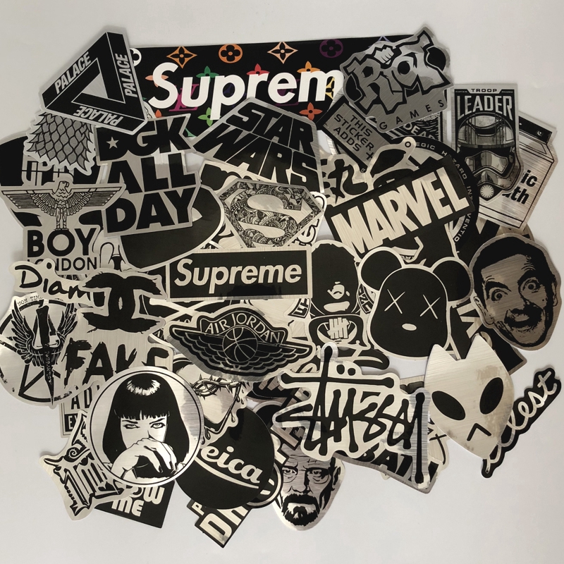 56PCS DIY Black Logo Sticker Suitcase Waterproof Personality Wear-resistant Computer Stickers Wall Decoration