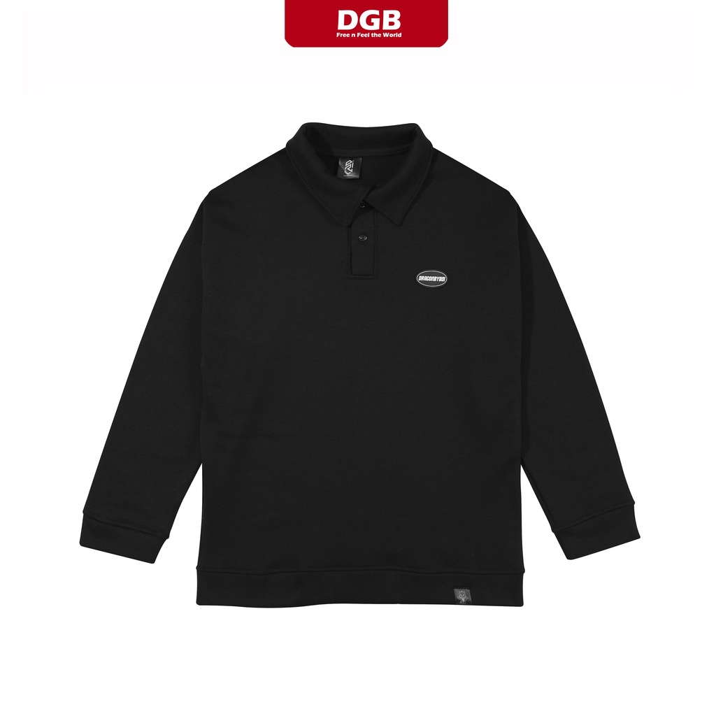 Áo tay dài local brand - Áo Sweater nữ nam có cổ logo Dragonbyboi Đen nỉ bông cao cấp