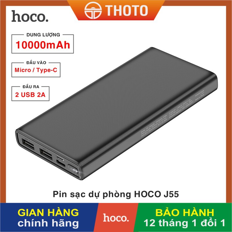 Pin sạc dự phòng di động HOCO J55 Neoteric dung lượng 10000mAh công nghệ mới, đầu ra 2 cổng USB 2A - Hàng chính hãng