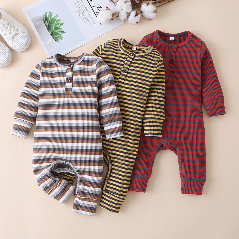 Body Dài Tay Cho Bé Trai Bé Gái Sơ Sinh 0-12 Tháng,Bodysuit Liền Thân Áo Liền Quần Kẻ Sọc Cho Bé