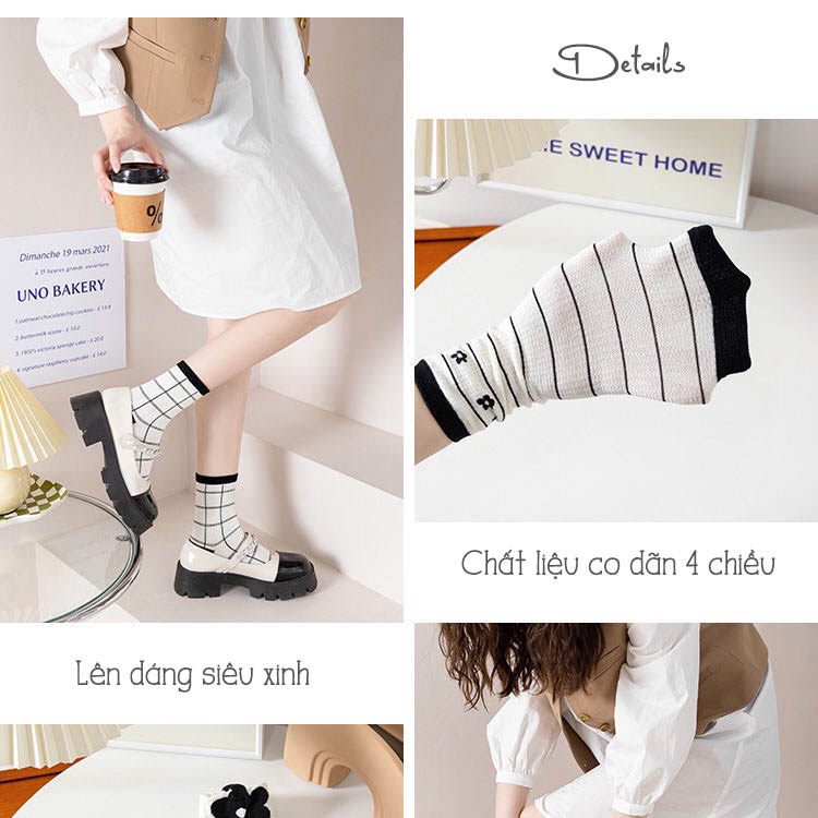 Tất vớ cổ cao chất liệu cotton co giãn bốn chiều, set tất vớ họa tiết dễ thương - Sope Shop