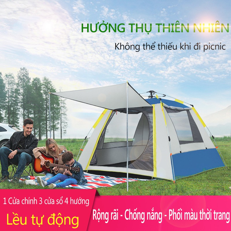 Lều cắm trại cho 3-4 người lều picnic tự động 1 cửa chính 3 cửa sổ, chống nắng chống mưa vinhthuan.shop