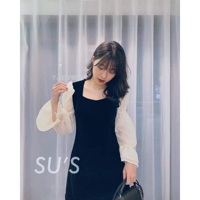 Váy sơ mi phối tay bèo