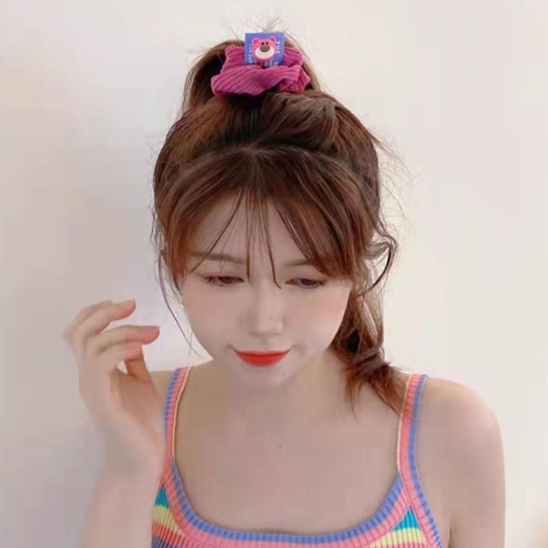 Dây Cột Tóc Cao Su Bản Lớn In Họa Tiết Gấu / Dâu Tây Dễ Thương Phong Cách Nhật Hàn Cho Nữ