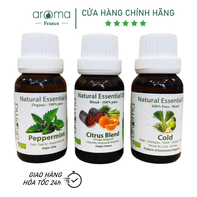 Combo Tinh Dầu Xông Nhà Hương Bạc Hà , Sả Cam , Sả Gừng Aroma 10ml