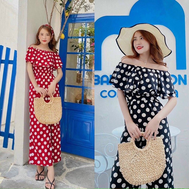 Jum Đẹp - Jum Bèo Chấm Bi Trễ Vai Có Mút Ngực - Thời Trang Dressery Store