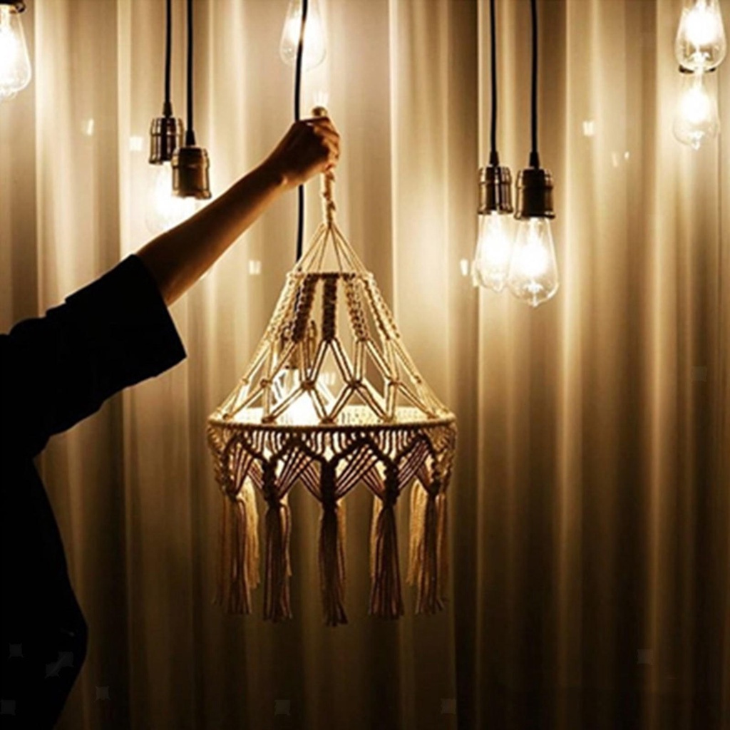 PINEVN Chụp Đèn Treo Trần Nhà Bằng Len Phối Tua Rua Độc Đáo Trang Trí Nhà Cửa