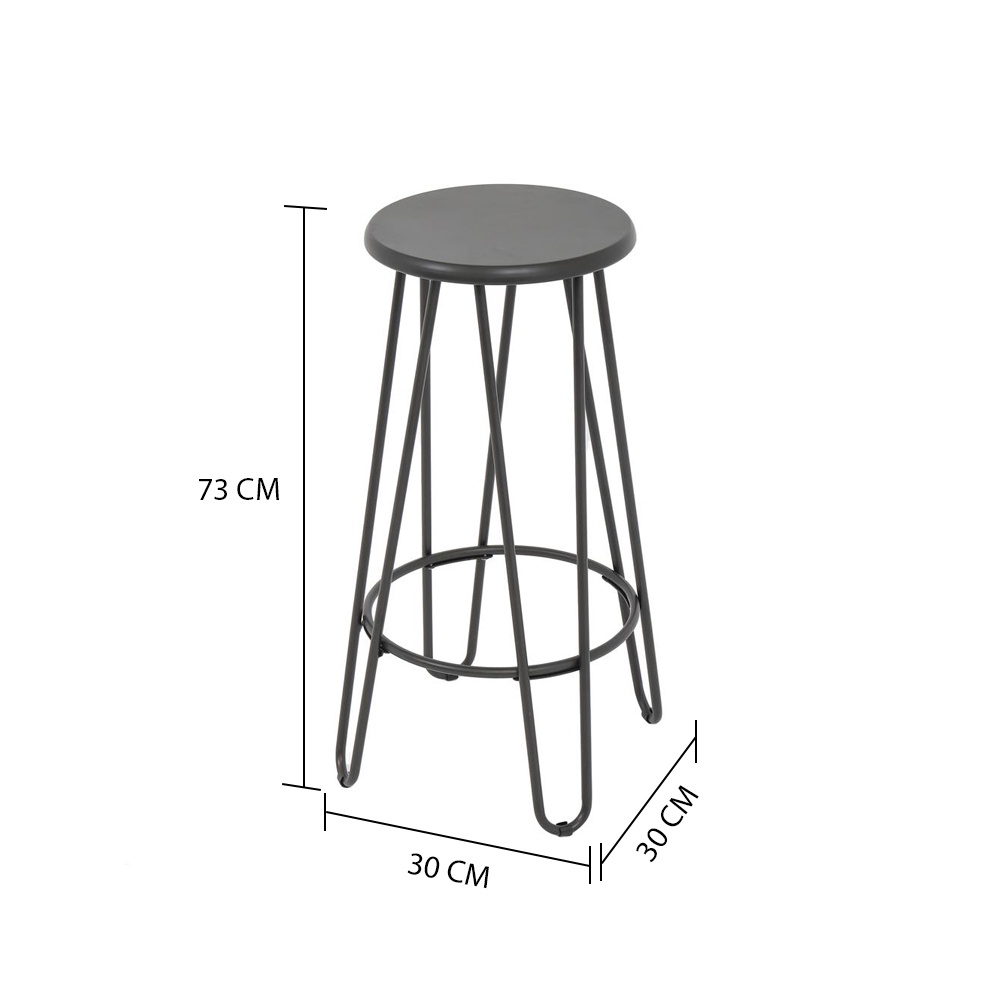 HomeBase FURDINI Ghế quầy bar bằng thép sơn tĩnh điện chân gắn cao su chống trượt ESSIA W30xH73xD30cm màu than đen
